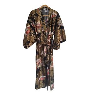 Beautiful‎ Robe Long Cotton Kimono in Black Gold  Made in Japan One Size